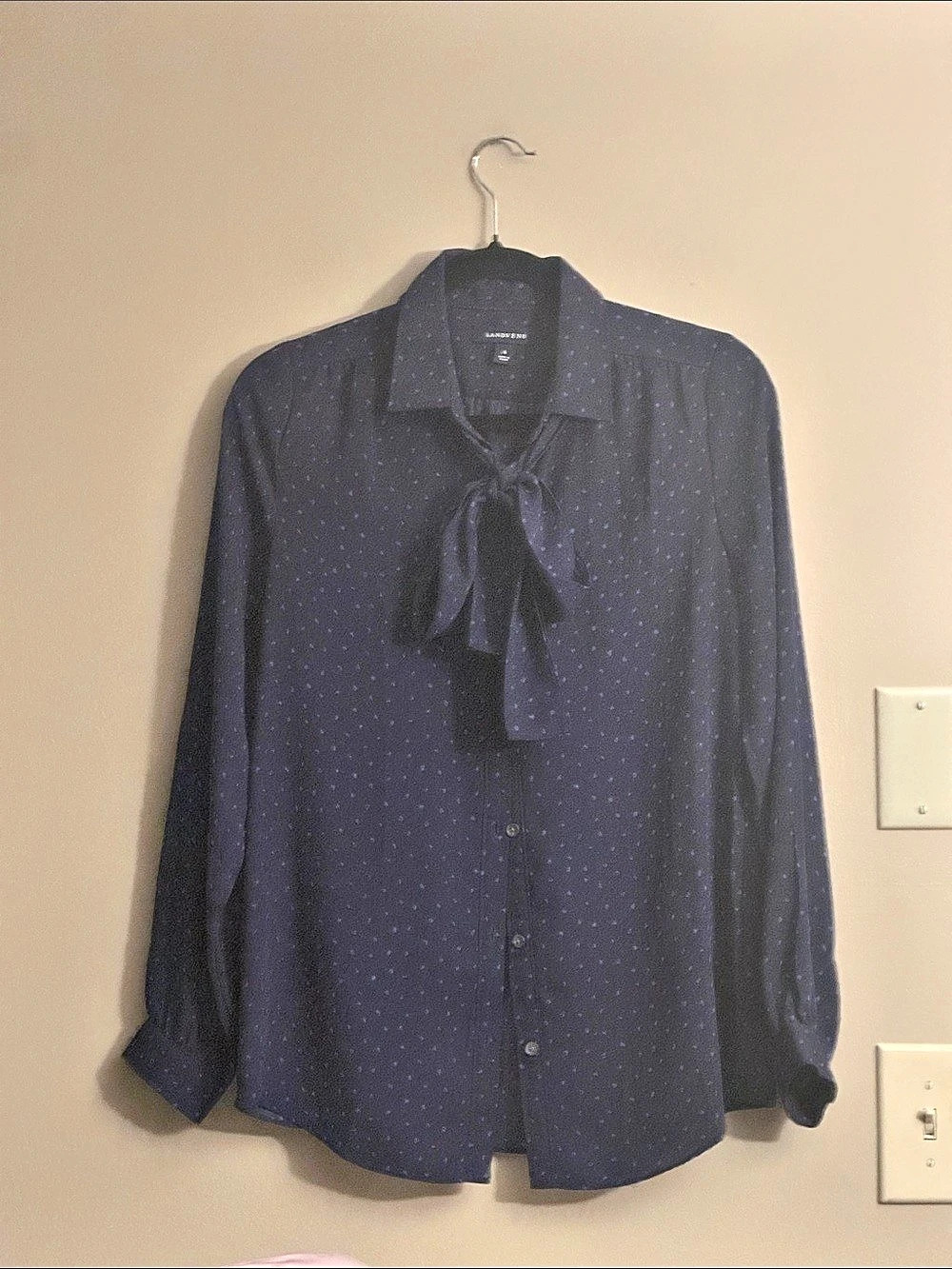 Lands' End Long Sleeve Lightweight Blouse with Removable Tie Collar